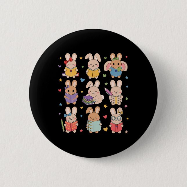 Niedlich Teacher Bunny Rabbit Reading Osterbunnies Button (Vorderseite)