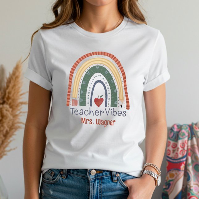 Niedlich Teacher Vibes Rainbow Personalisierter Na T-Shirt (Von Creator hochgeladen)
