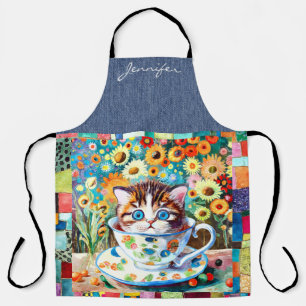 Niedlich Teacup Cat All-over-Print-Schürze Schürze