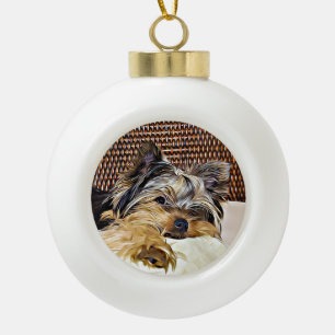 Niedlich Teacup Yorkie Yorkshire Terrier Digital A Keramik Kugel-Ornament