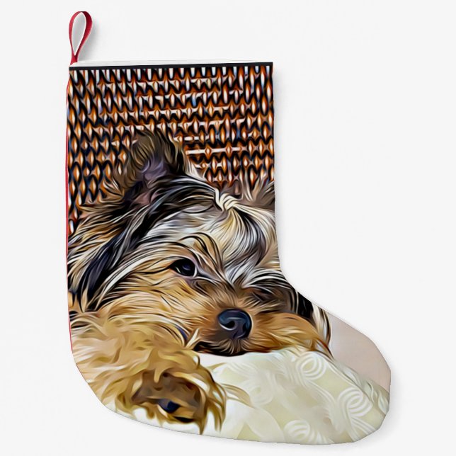 Niedlich Teacup Yorkie Yorkshire Terrier Digital A Kleiner Weihnachtsstrumpf (Vorderseite)