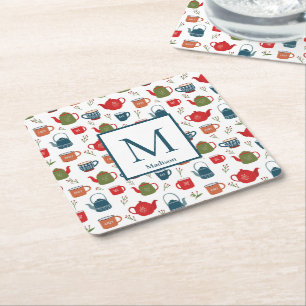 Niedlich Teapos Tasse Berries Monogram Christmas S Rechteckiger Pappuntersetzer