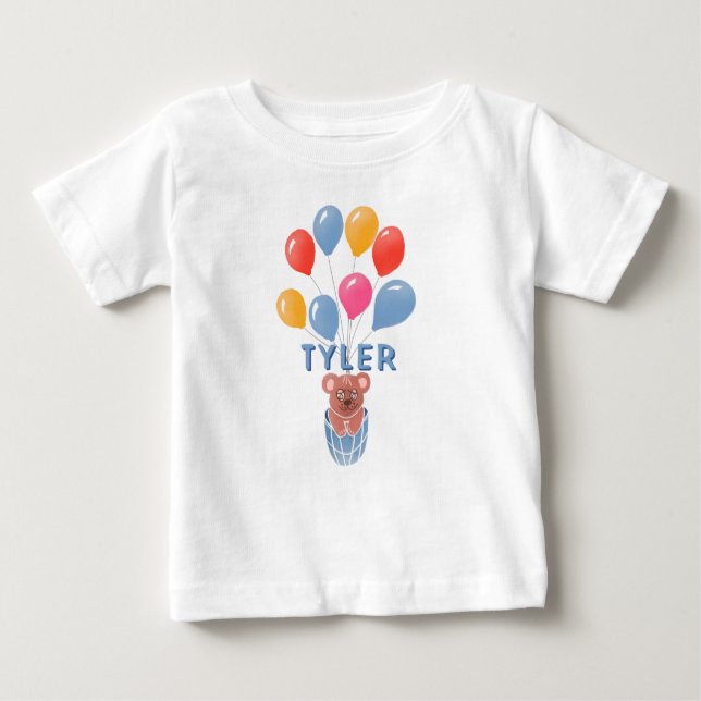 Niedlich Teddy Bär Blue Balloons Boy Name Baby T-shirt (Vorderseite)