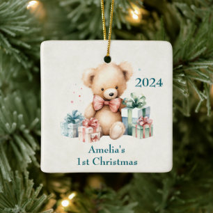Niedlich Teddy Bär Erste Weihnachtsfeier Keramikornament