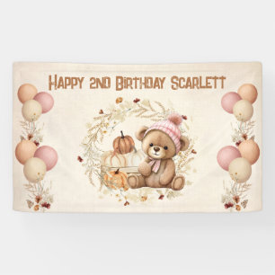 Niedlich Teddy Bar Fall Girl Geburtstagsbanner Banner