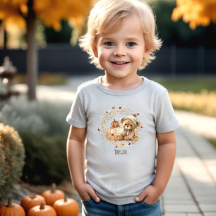 Niedlich Teddy Bar Fall Pumpkins Name Kleinkind T-shirt