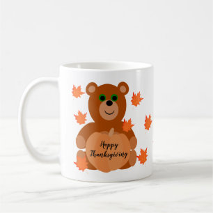 Niedlich Teddy Bar Happy Thanksgiving Pumpkin Blät Kaffeetasse