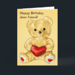 Niedlich Teddy Bar Hypnotist Friend Geburtstag Karte<br><div class="desc">Niedliche Geburtstag-Karte für Freunde mit einer digitalen Abbildung eines gelben flauschigen Teddybären mit rotem Herz und dem anpassbaren Text "Zum Geburtstag glücklich,  lieber Freund!". Diese Teddy-Geburtstagskarte wird jemanden ansprechen,  der Teddy-Bären und niedliche Illustrationen Lieben.</div>