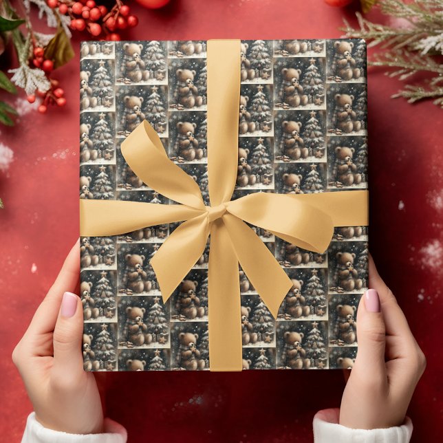 Niedlich Teddy Bär WeihnachtsDrop Klein gepolstert Geschenkpapier (Von Creator hochgeladen)