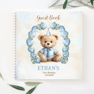 Niedlich Teddy Bear 1. Geburtstag Blue Gast Book Notizbuch