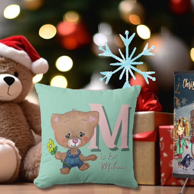 Niedlich Teddy Bear Baby Pink Aquamarin Kissen (Cute Teddy Bear Baby Pink Teal Throw Pillow)