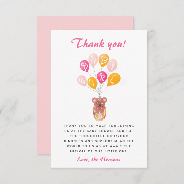 Niedlich Teddy Bear Balloon Babydusche Danke (Vorne/Hinten)