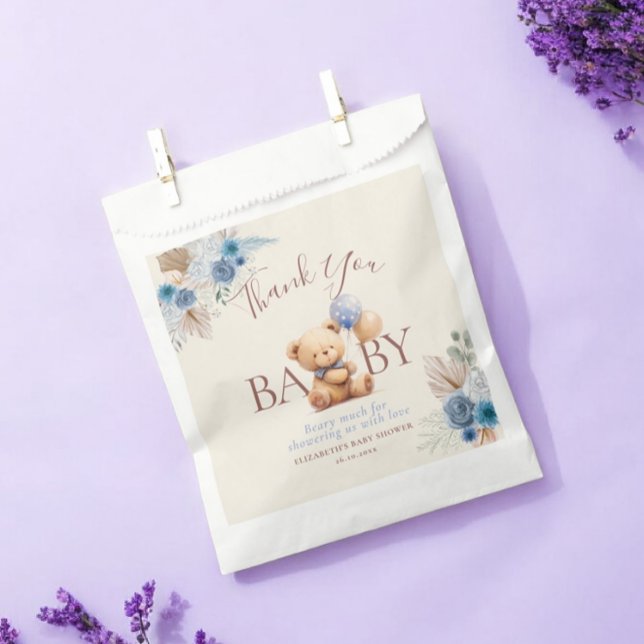 Niedlich Teddy Bear Balloon Boho Blue Rose Babydus Geschenktütchen (Von Creator hochgeladen)