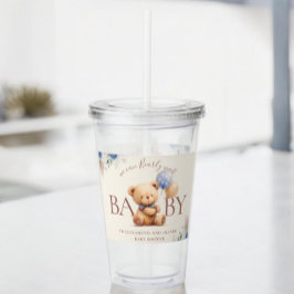 Niedlich Teddy Bear Balloons Boho Blue Rose Floral Acryltrinkbecher