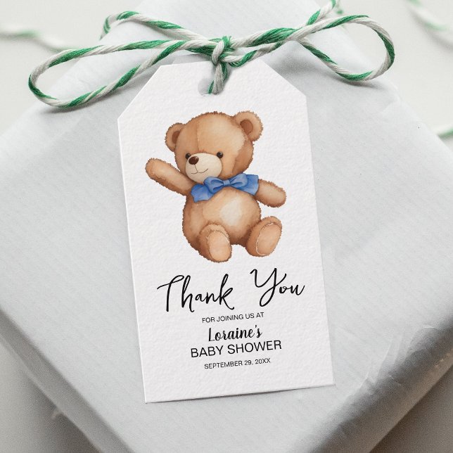 Niedlich Teddy Bear Blue Baby Dusche Geschenkanhänger (Elevate your baby shower gift with our charming gift tag. It adds a special touch and shows you care)