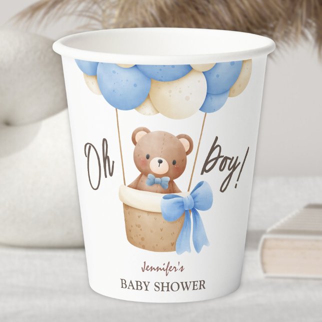 Niedlich Teddy Bear Blue Balloon Babydusche Pappbecher (Von Creator hochgeladen)