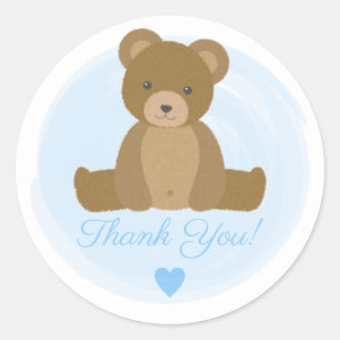 Niedlich Teddy Bear Blue Boy Baby Dusche Danke Runder Aufkleber