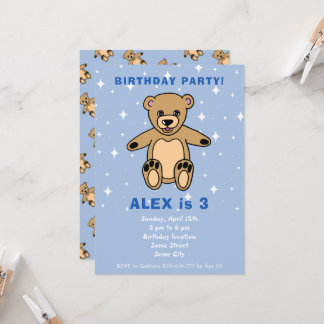 Niedlich Teddy Bear Blue Boy Geburtstag Einladung