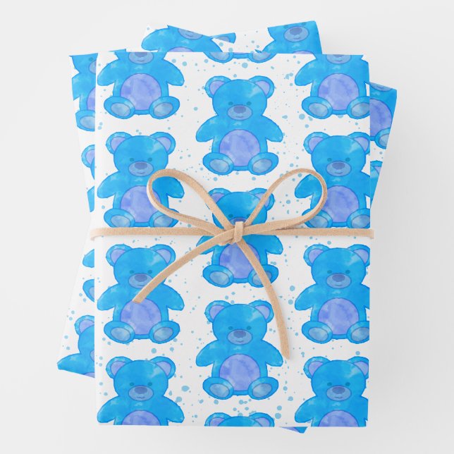 Niedlich Teddy Bear Blue Custom Geschenkpapier Set (Beispiel)