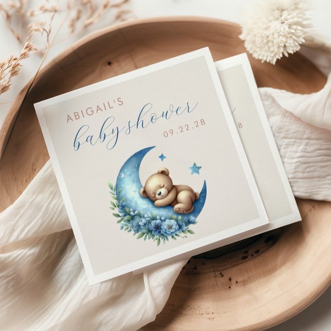 Niedlich Teddy Bear Blue Moon Boy Baby Dusche Serviette (Von Creator hochgeladen)