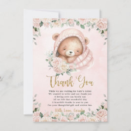 Niedlich Teddy Bear Blush Pink Floral Girl Babydus Dankeskarte