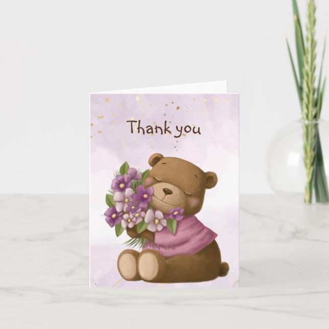 Niedlich Teddy Bear Bouquet Blume Floral Vielen Da Dankeskarte (Vorderseite)