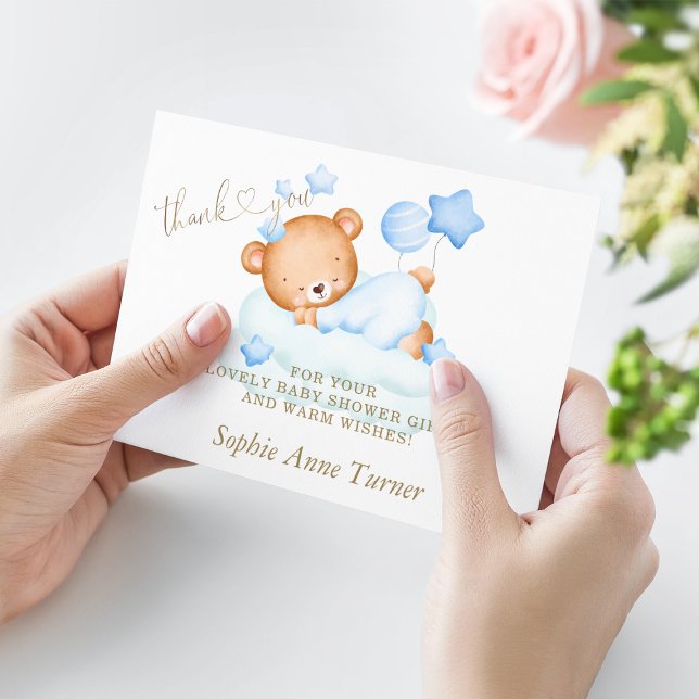 Niedlich Teddy Bear Boy Baby Shooting Calligraphy Dankeskarte (Von Creator hochgeladen)
