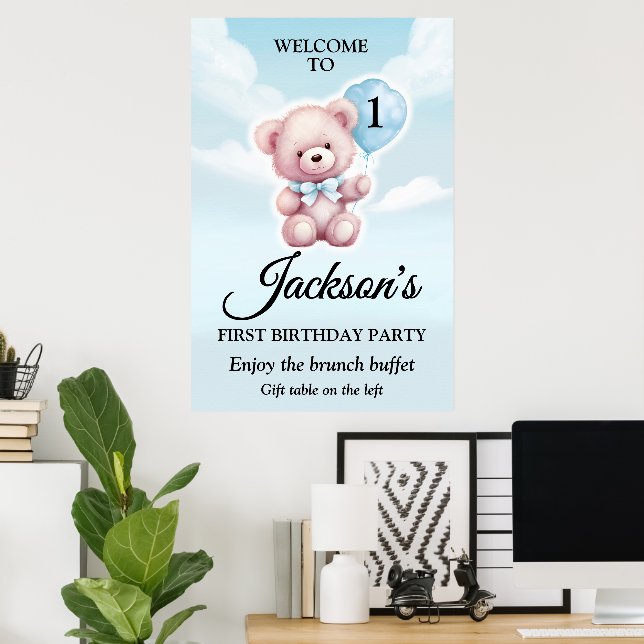 Niedlich Teddy Bear Boy Birthday Poster (Heimbüro)