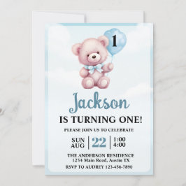 Niedlich Teddy Bear Boy Geburtstagsparty Einladung