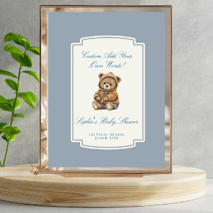 Niedlich Teddy Bear Dusty Blue Custom Baby Duschze Poster