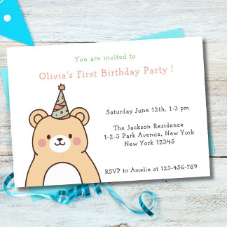 Niedlich Teddy Bear Erste Geburtstagsparty Einladung