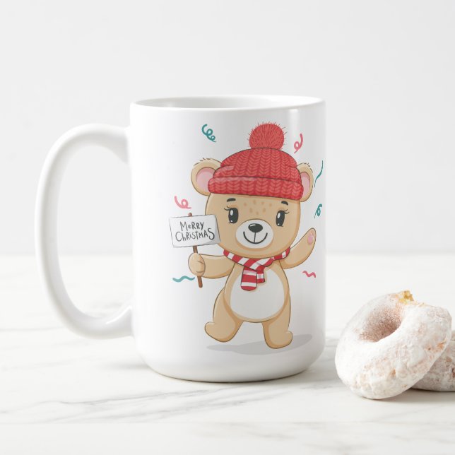 Niedlich Teddy Bear Frohe Weihnachten Kaffeetasse (Mit Donut)