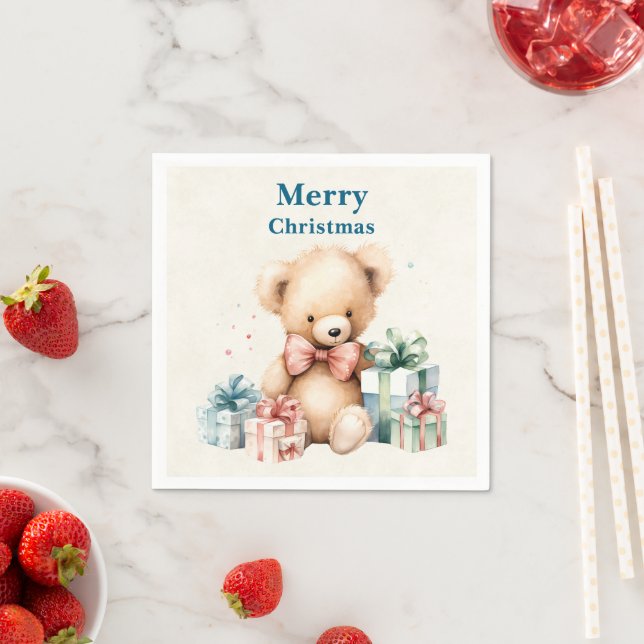 Niedlich Teddy Bear Frohe Weihnachten Serviette (Beispiel)