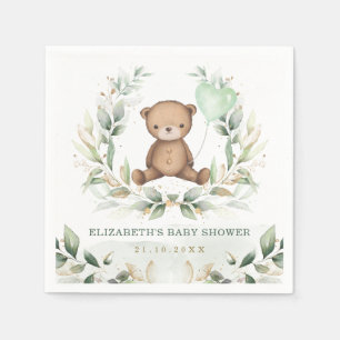 Niedlich Teddy Bear Greenery Gold Balloon Baby Sho Serviette