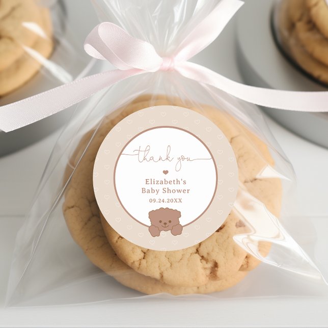 Niedlich Teddy Bear Minimalistisch Baby Dusche Dan Runder Aufkleber (Von Creator hochgeladen)