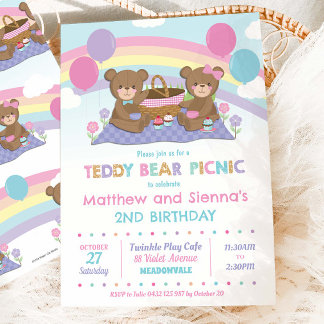 Niedlich Teddy Bear Picnic Geburtstag Twins Boy Gi Einladung