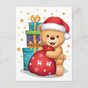 Niedlich Teddy Bear Santa Bag Weihnachtsfeiertag K Feiertagspostkarte