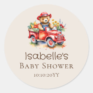 Niedlich Teddy Locally Grown Baby Shower Red Liefe Runder Aufkleber
