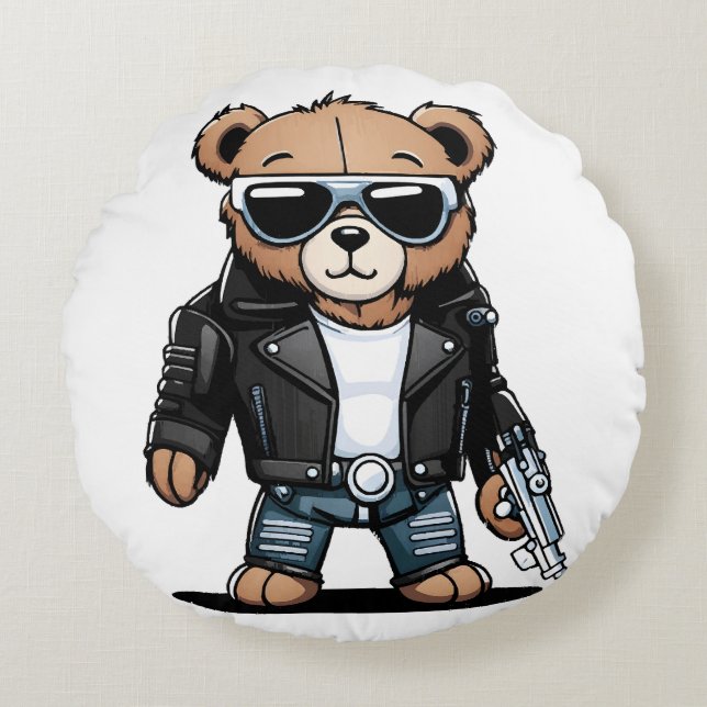 Niedlich Teddy Memes Rundes Kissen (Vorderseite)