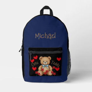 Niedlich Teddy Personalisiert Ihren Namen blau Bedruckter Rucksack
