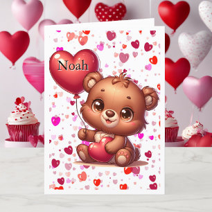 Niedlich Teddy Sehr geehrter Name auf Herzballon V Feiertagskarte