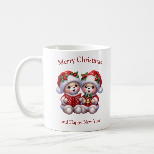 Niedlich Teddy trägt Zwillinge, die Weihnachtslied Kaffeetasse (Links)