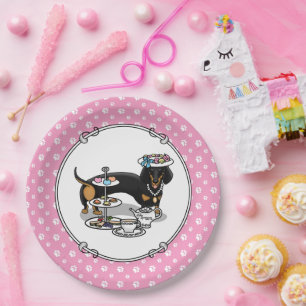 Niedlich Tee Party Dackel Hund (schwarz & tan) Fun Pappteller