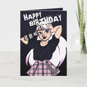 Niedlich Tee Punk Girl Black Cartoon Geburtstagska Karte