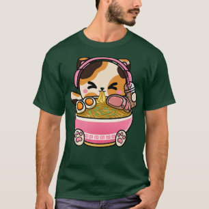 Niedlich Teen Girl Kawaii Cat Neko Ramen Boba Tea T-Shirt