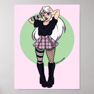 Niedlich Teen Punk Girl Pink Green Manga Illustrat Poster