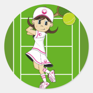 Niedlich-Tennis-Girl-Sticker Runder Aufkleber