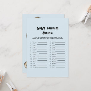 Niedlich Text Baby Dusche Baby Animal Game Blue Einladung