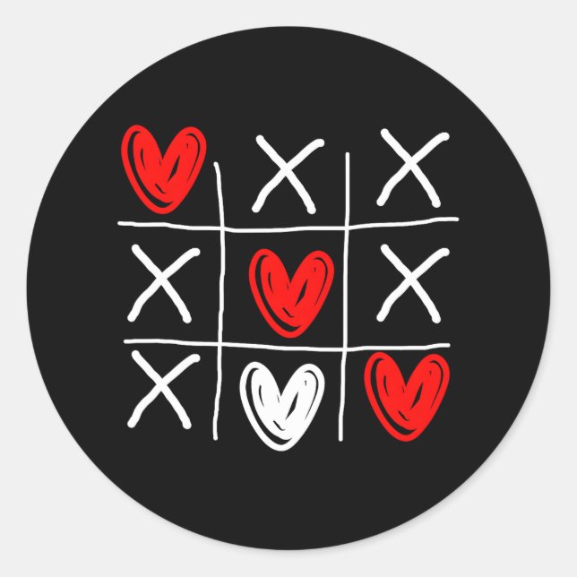 Niedlich Tic Tac Toe Hearts Valentinstag Runder Aufkleber (Vorderseite)