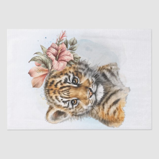 Niedlich Tiger Floral Cube Wasserfarbe Seidenpapier (Vorderseite)